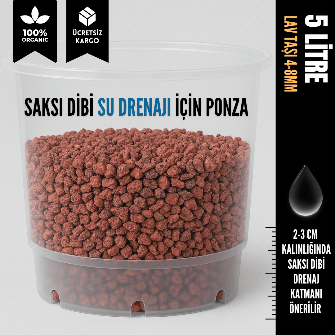 Saksı Dibi Su Drenajı için Lav Taşı (5 Litre | 4–8 mm Tane Boyu)